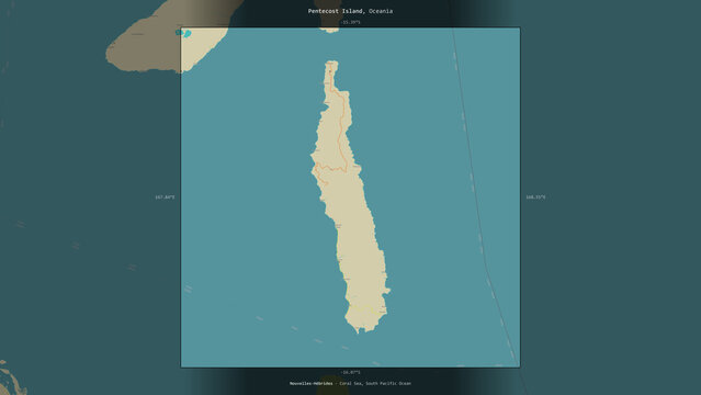 Pentecost Island, Vanuatu, highlighted and labelled. Topo Humanitarian