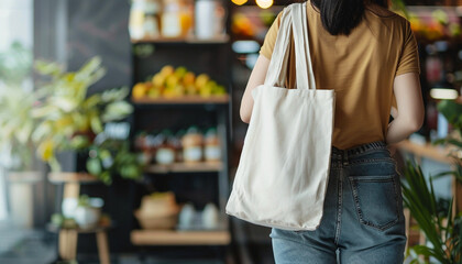 Fototapeta premium zero-waste-tote-bag-shopping-person-eco-friendly-soft-material