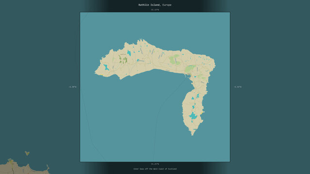 Rathlin Island, United Kingdom, highlighted and labelled. Topo Humanitarian