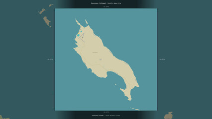 Carcass Island, Falkland Islands, highlighted and labelled. Topo Humanitarian © zelwanka