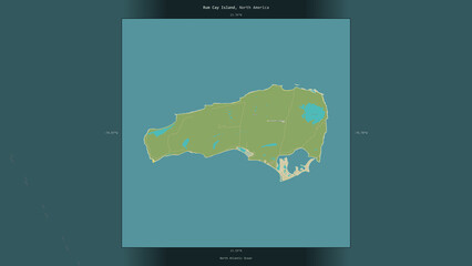 Rum Cay Island, Bahamas, highlighted and labelled. Topo Humanitarian © zelwanka