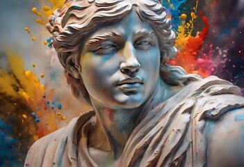 Showcasing unique art performances Statue with a story Colorful faces express emotions.