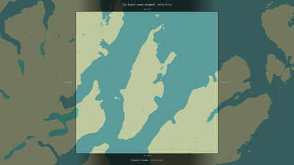 Ile Saint-Lanne Gramont, French Southern and Antarctic Lands, highlighted and labelled. Topo Humanitarian © zelwanka