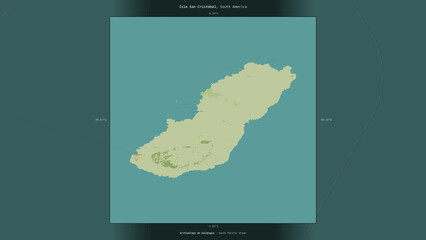 Isla San Cristobal, Ecuador, highlighted and labelled. Topo Humanitarian © zelwanka