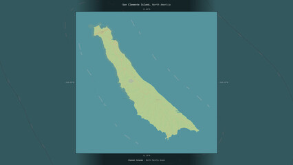 San Clemente Island, United States, highlighted and labelled. Topo Humanitarian © zelwanka