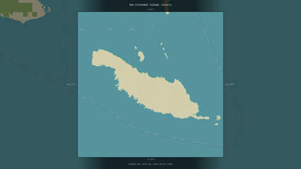San Cristobal Island, Solomon Islands, highlighted and labelled. Topo Humanitarian © zelwanka