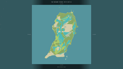 San Salvador Island, Bahamas, highlighted and labelled. Topo Humanitarian © zelwanka