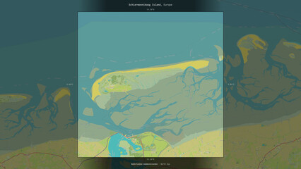 Naklejka premium Schiermonnikoog Island, Netherlands, highlighted and labelled. Topo Humanitarian