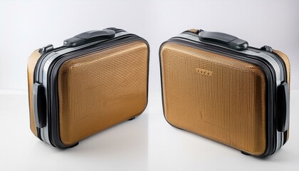Naklejka premium Small suitcase packaging with realistic mockup isolated set for a woman's personal accessory