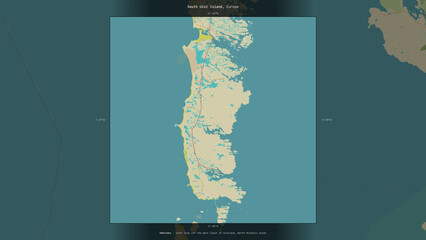 South Uist Island, United Kingdom, highlighted and labelled. Topo Humanitarian © zelwanka