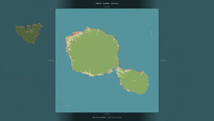 Tahiti Island, France, highlighted and labelled. Topo Humanitarian © zelwanka