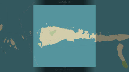 Pulau Taliabu, Indonesia, highlighted and labelled. Topo Humanitarian © zelwanka