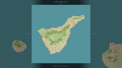 Tenerife Island, Spain, highlighted and labelled. Topo Humanitarian © zelwanka