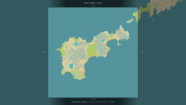 Tiree Island, United Kingdom, highlighted and labelled. Topo Humanitarian