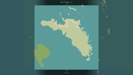 Pulau Tuangku, Indonesia, highlighted and labelled. Topo Humanitarian © zelwanka