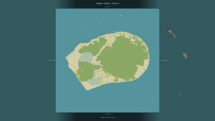 Tubuai Island, France, highlighted and labelled. Topo Humanitarian © zelwanka