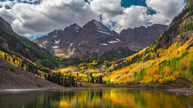 Beautiful mountains during fall season, timelapse. Maroon Bells, Colorado, 4K