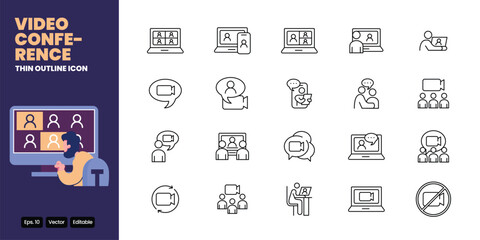 video conference thin outline icon vector design good for web and mobile app