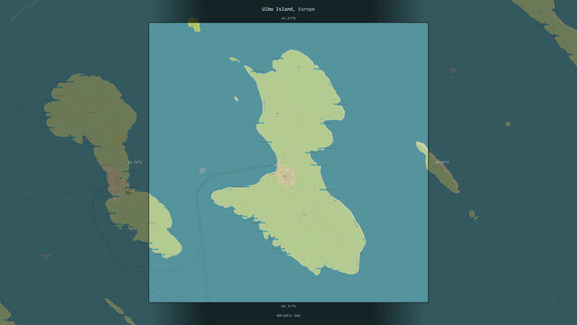 Ulbo Island, Croatia, highlighted and labelled. Topo Humanitarian