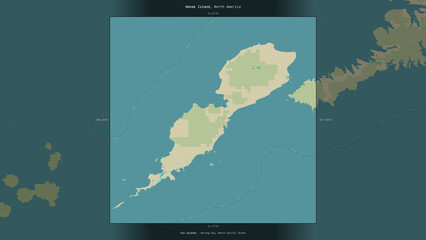 Umnak Island, United States, highlighted and labelled. Topo Humanitarian © zelwanka