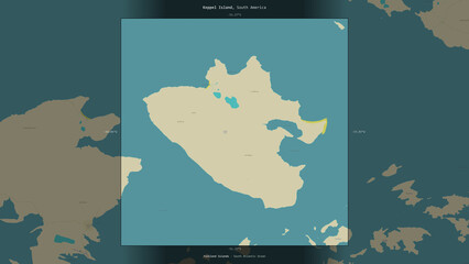 Keppel Island, Falkland Islands, highlighted and labelled. Topo Humanitarian © zelwanka