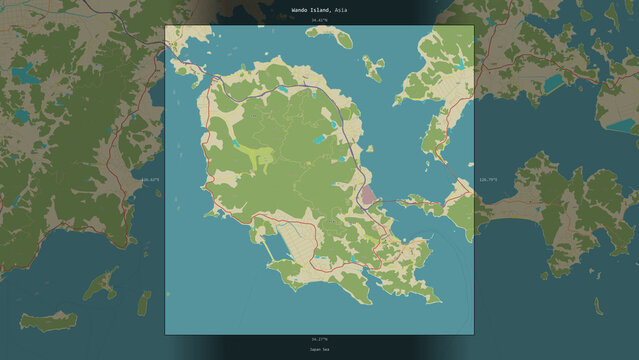 Wando Island, South Korea, highlighted and labelled. Topo Humanitarian