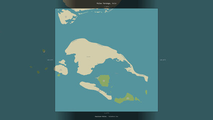 Pulau Yoronga, Indonesia, highlighted and labelled. Topo Humanitarian © zelwanka