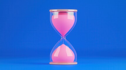 Pink Hourglass on Blue Background   Time Management Concept