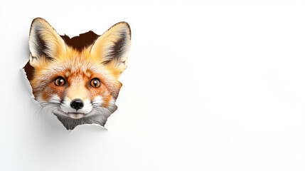 Obraz premium real-big-fox-looking-up-paper-torn-hole-seo-friendly-forest-wildlife-nature-isolated-papercraft-creativity