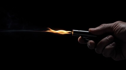 Intense Close-up of Hand Igniting Lighter on Black Background