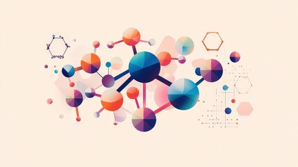Molecular Fusion: Colorful Abstract Geometric Forms on Pastel Background