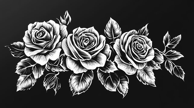 Intricate tattoo stencils featuring beautiful floral designs of roses for creative body art projects. Stencil Art. Illustration