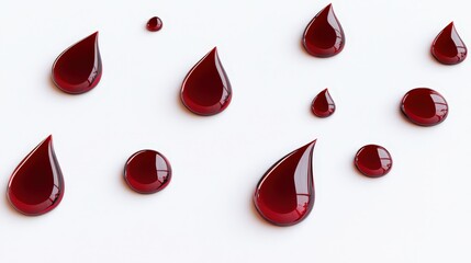 Vivid Blood Drops Collection on White Background - Ultra-Realistic Detail and Cinematic Lighting