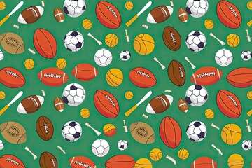 Vibrant Playful Sports Team Seamless Pattern Design for Children's Apparel