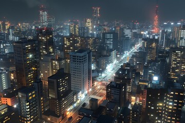 Fototapeta premium Nighttime Aerial View of a Cityscape
