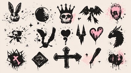 Urban Grunge Ink Graffiti Spray Paint Icons on Pastel Background