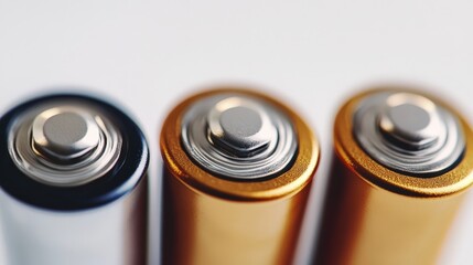 High-Definition Close-Up of AAA, AA, and PP3 Batteries on White Background with Cinematic Lighting