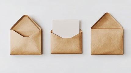Trio of Brown Envelopes in Exquisite Composition on White Background