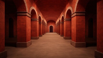 Fototapeta premium Red Brick Archway Hallway Interior Design Architecture Background
