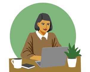 Illustration of woman working in office desk