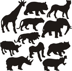 Silhouette of wild safari animal vector set