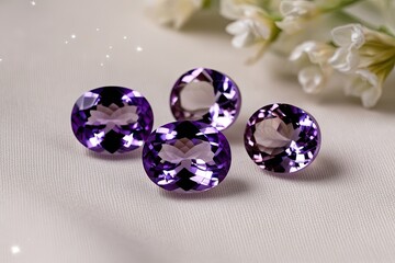 Amethyst Gemstones Displayed on Soft Canvas with Elegant Shine and Soothing Sparkle