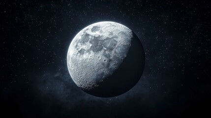 Fototapeta premium Half moon illuminated against a starry night sky
