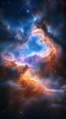 Fototapeta premium A vibrant nebula with shades of blue, orange, and purple, showcasing the beauty of the cosmos.