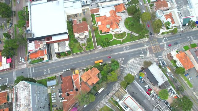 Center of the Batel neighborhood, in the city of Curitiba, state of Paran&aacute;, southern Brazil, aerial drone tour between the buildings