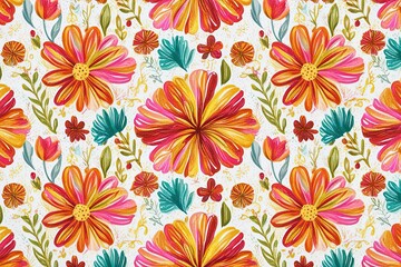 Vibrant Floral Petal Doodle Fabric Background for Energetic and Playful Designs