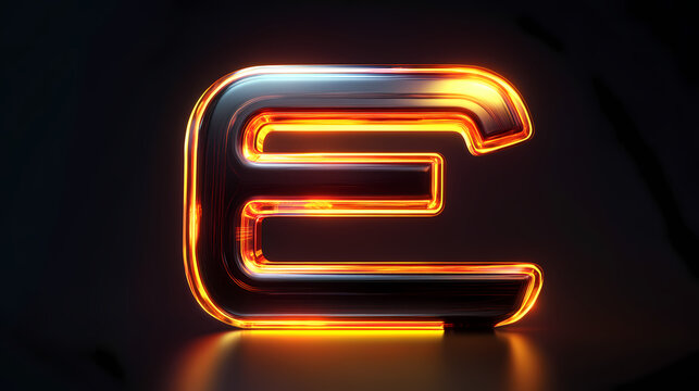 Sleek e emblem featuring a glowing neon outline and metallic finish. Metallic Finish. Illustration