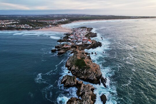 Baleal Peninsula from drone, Portugal