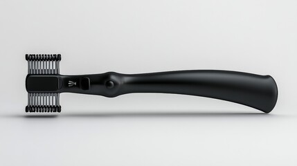 Sleek Black Razor for a Smooth Shave: A close-up of a modern black razor with a curved handle, showcasing its sleek design and sharp blades, promising a clean and effortless shave. 