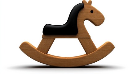Classic Wooden Rocking Horse: A timeless childhood favorite, this charming rocking horse boasts a traditional design with a brown wooden body and black saddle, capturing the innocence and joy of play.